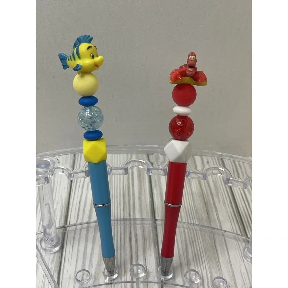 Little Mermaid Flounder And Sebastian Beaded Pen With Vintage 90's Toppers